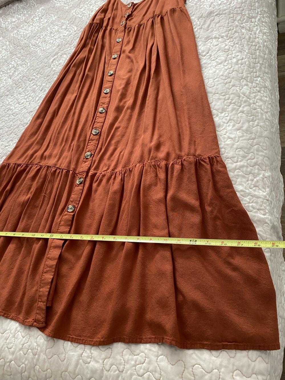 SO Rust Orange Button-Front Tiered Maxi Dress - Picture 7 of 8